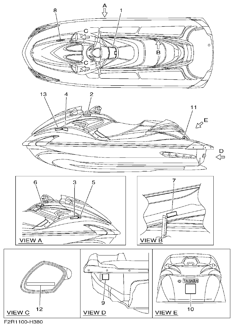 Yamaha GX18 IMPORTANT LABELS parts diagram